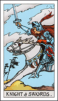 Tarot Verbatim's Card Meaning for The Knight of Swords Tarot Card.